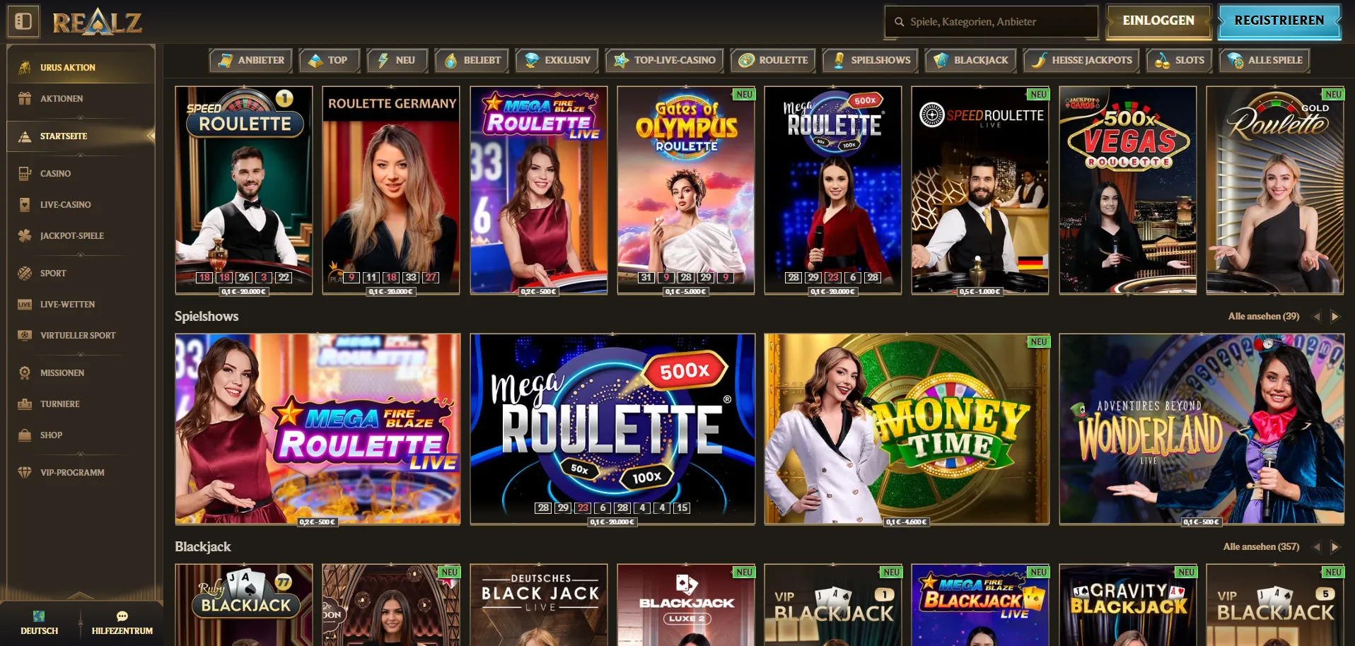Realz Casino Bonus